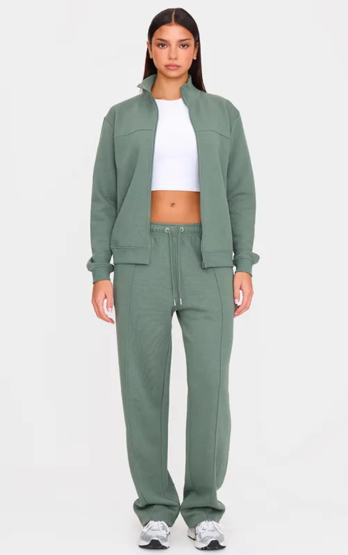 Olive Seam Detail Wide Leg Joggers sold by Pretty Little Thing