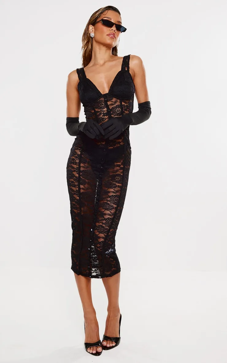 Black Lace Cup Detail Midi Dress sold by Pretty Little Thing product image thumbnail 3