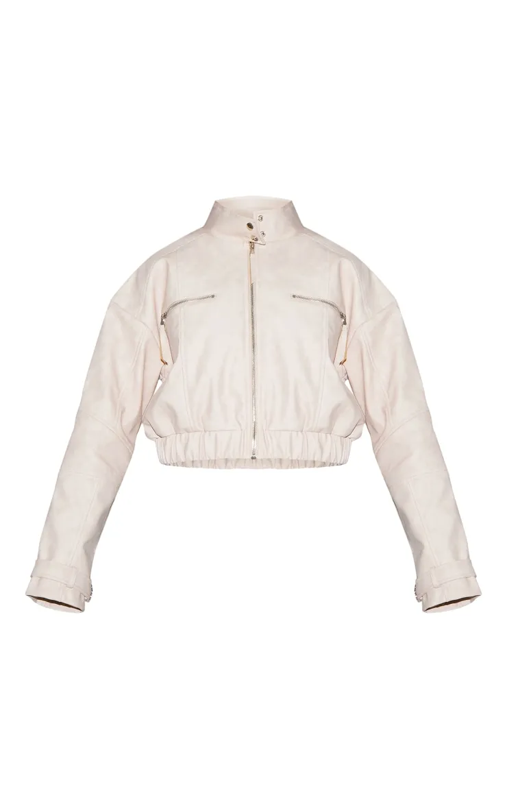 Cream Faux Leather Panelled Sleeve Jacket sold by Pretty Little Thing product image thumbnail 5