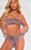 Brown Leopard Print Shirred High Waist Bikini Bottoms sold by Pretty Little Thing