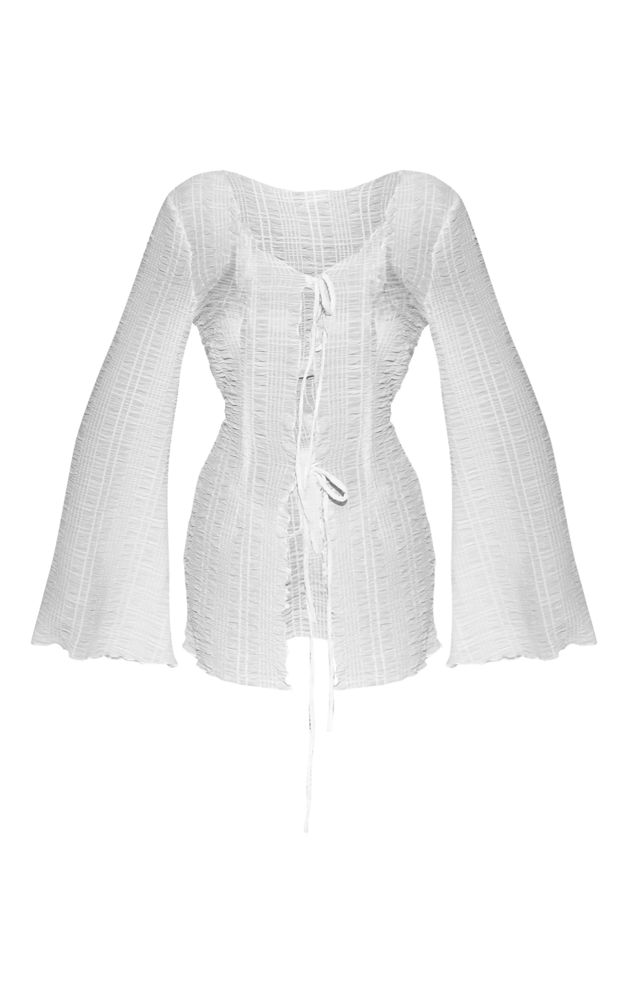 White Tie Front Shirred Beach Kimono sold by Pretty Little Thing product image thumbnail 5