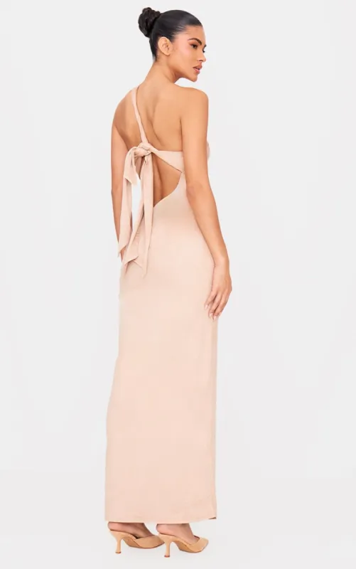 Cream Faux Suede One Shoulder Cut Out Maxi Dress sold by Pretty Little Thing