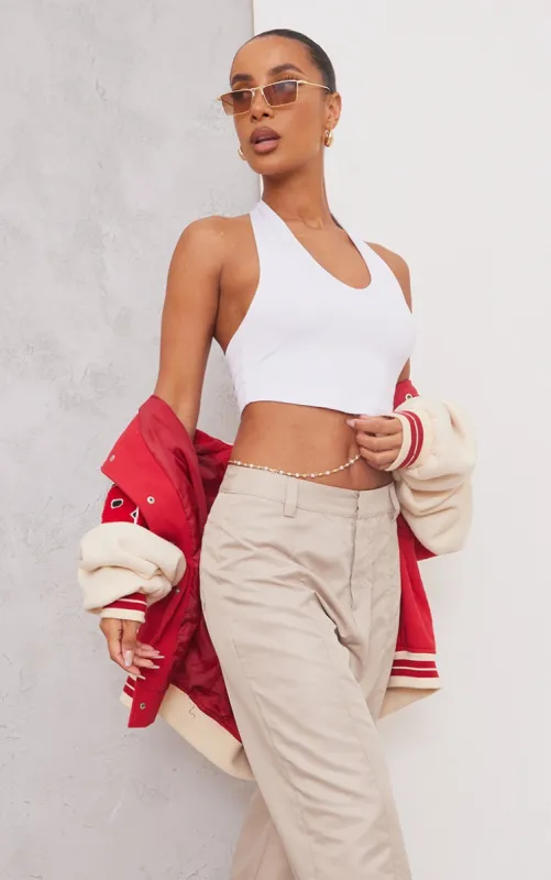 Basic White Slinky Scoop Neck Halter Top sold by Pretty Little Thing