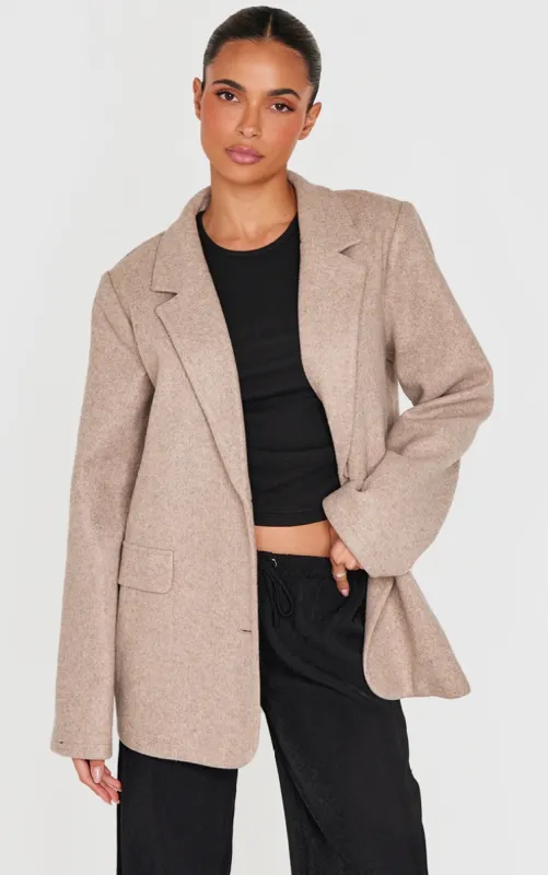 Taupe Brushed Wool Look Tailored Blazer sold by Pretty Little Thing