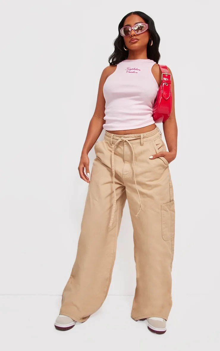 Taupe Tie Waistband Detail Wide Leg Jeans sold by Pretty Little Thing