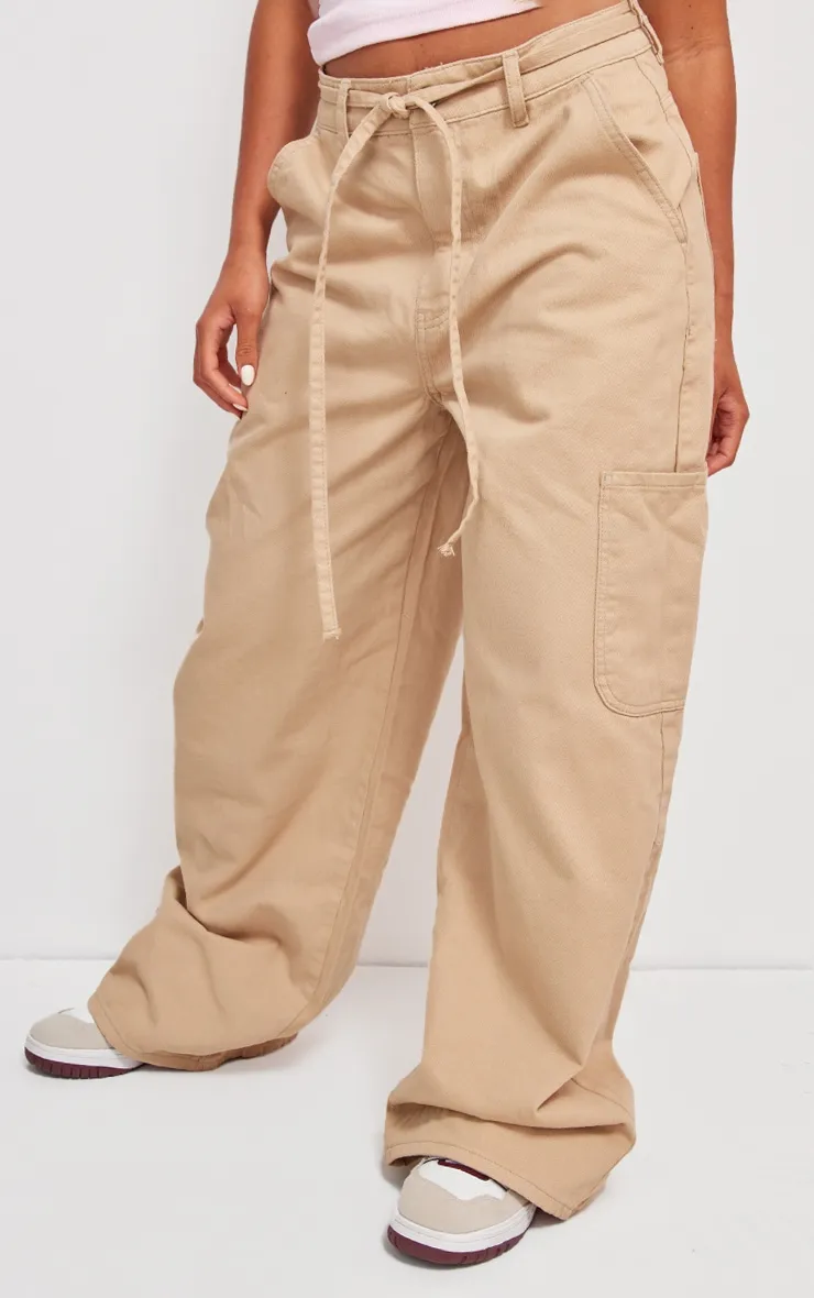 Taupe Tie Waistband Detail Wide Leg Jeans sold by Pretty Little Thing product image thumbnail 2