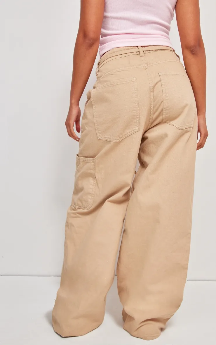 Taupe Tie Waistband Detail Wide Leg Jeans sold by Pretty Little Thing product image thumbnail 3