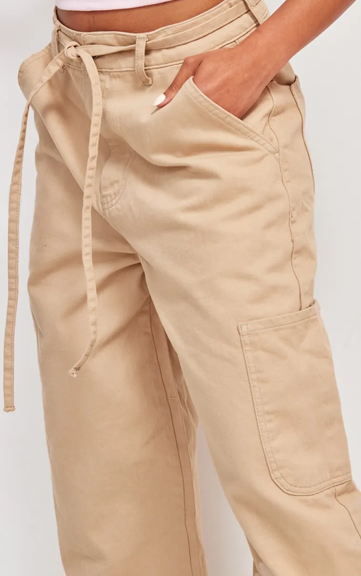 Taupe Tie Waistband Detail Wide Leg Jeans sold by Pretty Little Thing product image thumbnail 4