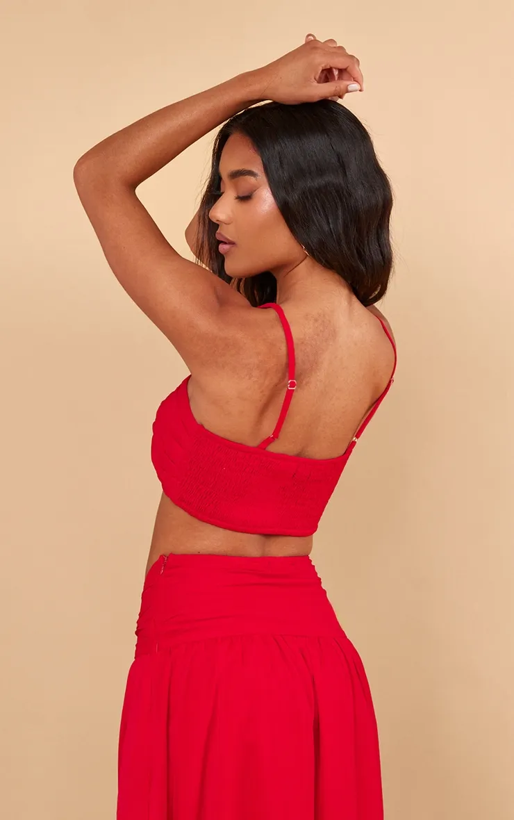 Red Ruched Front Halterneck Bralette sold by Pretty Little Thing product image thumbnail 2