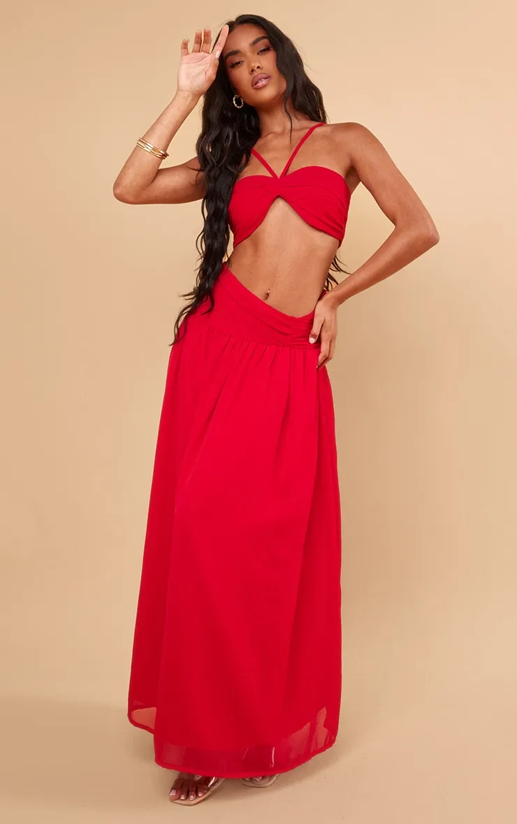 Red Ruched Front Halterneck Bralette sold by Pretty Little Thing product image thumbnail 3