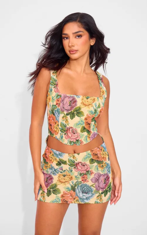 Petite Stone Floral Jacquard Cut Out Mini Dress sold by Pretty Little Thing