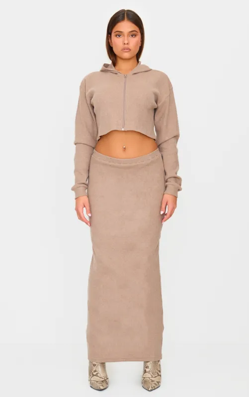 Taupe Brushed Rib Maxi Skirt sold by Pretty Little Thing
