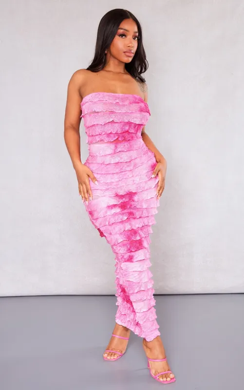 Shape Hot Pink Ombre Frill Edge Bandeau Maxi Dress sold by Pretty Little Thing