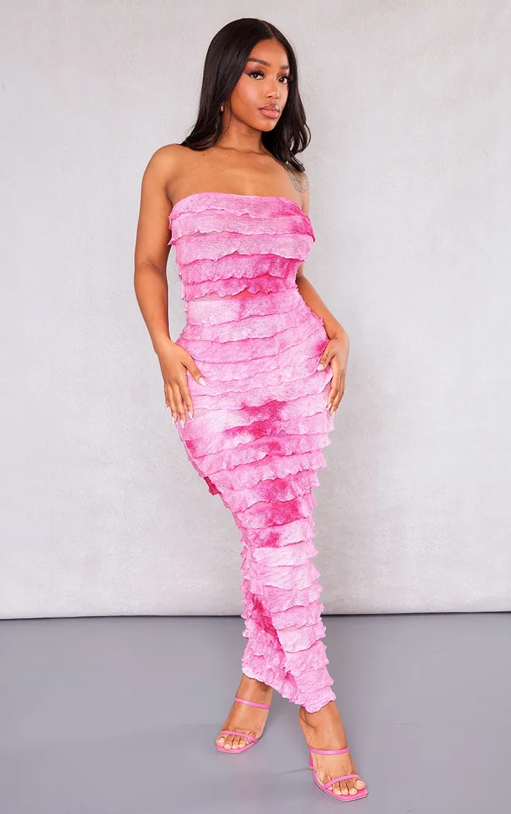 Shape Hot Pink Ombre Frill Edge Bandeau Maxi Dress sold by Pretty Little Thing