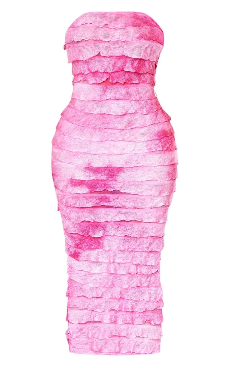 Shape Hot Pink Ombre Frill Edge Bandeau Maxi Dress sold by Pretty Little Thing product image thumbnail 5
