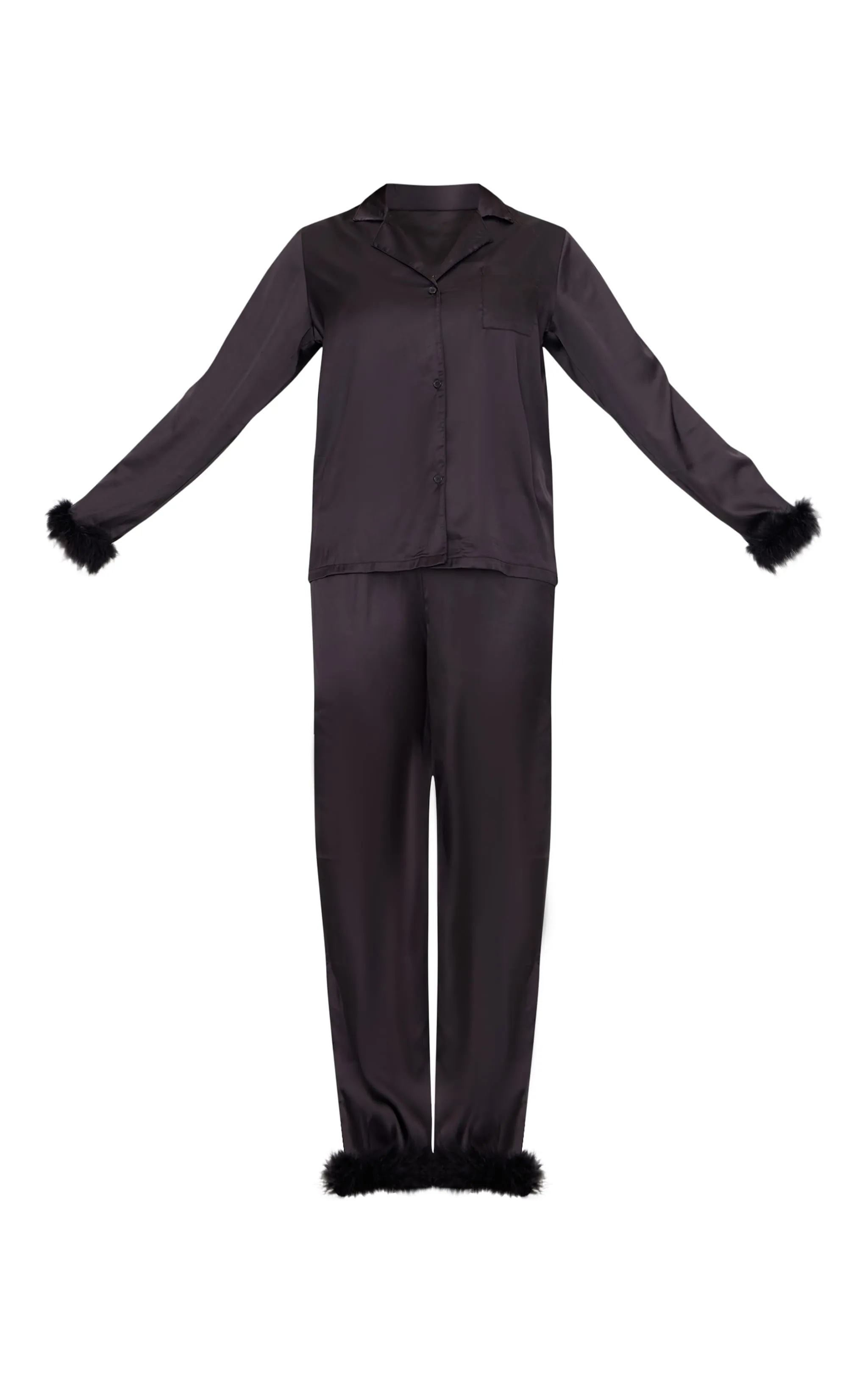 Black Feather Trim Satin Long Pyjama Set sold by Pretty Little Thing product image thumbnail 5