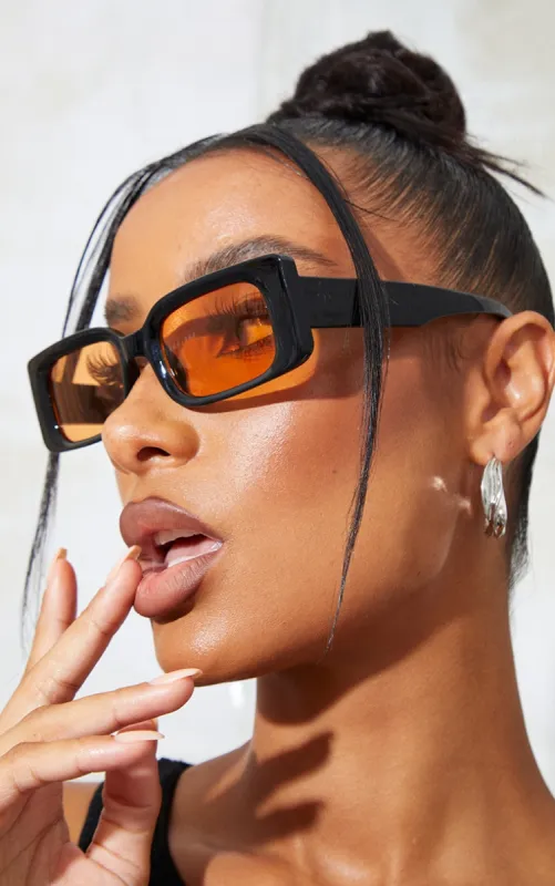 Black With Orange Lens Square Frame Sunglasses sold by Pretty Little Thing