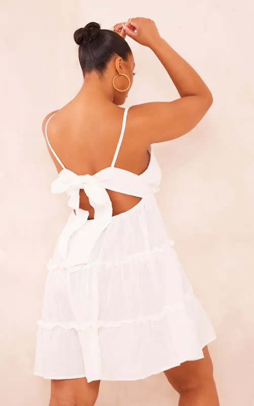 Plus White Tiered Cheesecloth Shift Dress sold by Pretty Little Thing