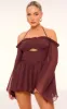 Chocolate Chiffon Underwire Bardot Floaty Playsuit sold by Pretty Little Thing
