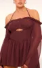 Chocolate Chiffon Underwire Bardot Floaty Playsuit sold by Pretty Little Thing