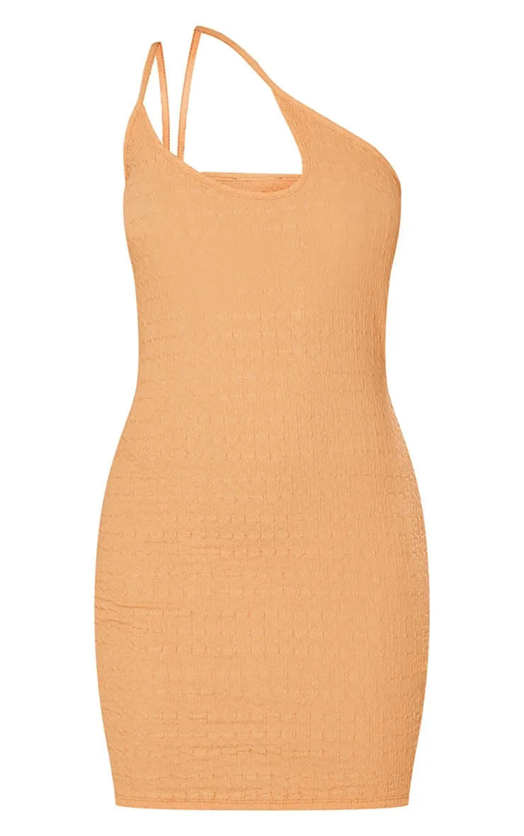 Orange Textured Asymmetric Strap Bodycon Dress sold by Pretty Little Thing product image thumbnail 5