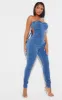 Shape Mid Blue Wash Cup Detail Tie Back Denim Jumpsuit sold by Pretty Little Thing