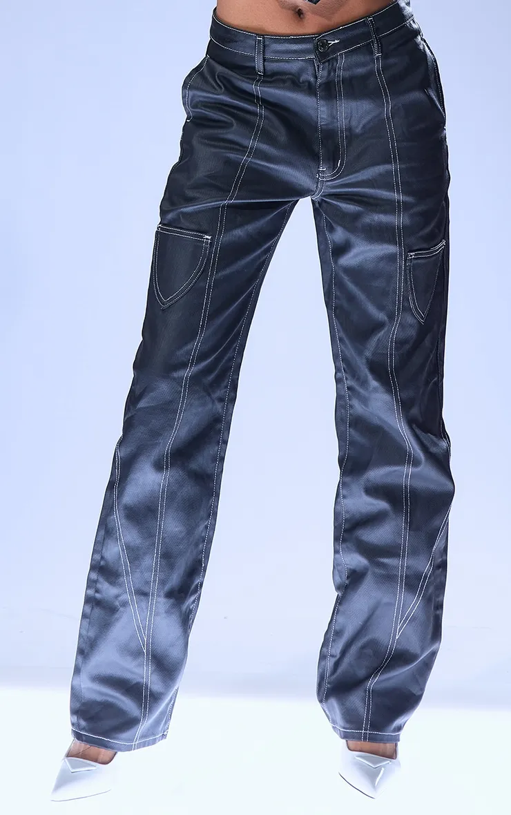 Black Coated Denim Stitch Detail Straight Leg Jeans sold by Pretty Little Thing product image thumbnail 3