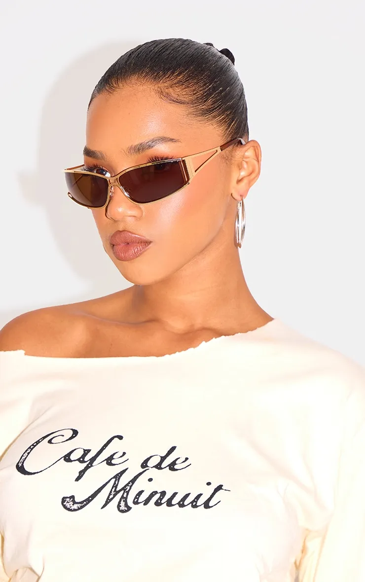 Gold Trim Frame Visor Sunglasses sold by Pretty Little Thing