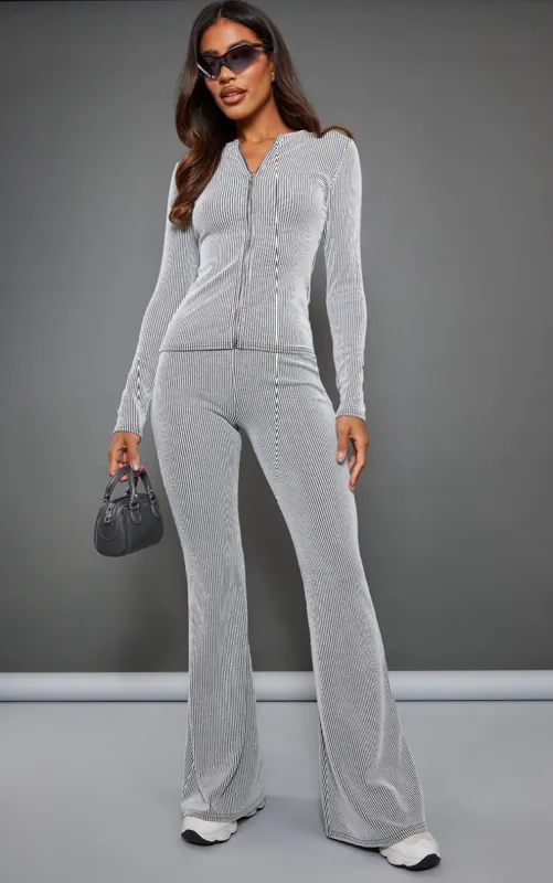 Light Grey Two Tone Rib High Waist Flares sold by Pretty Little Thing