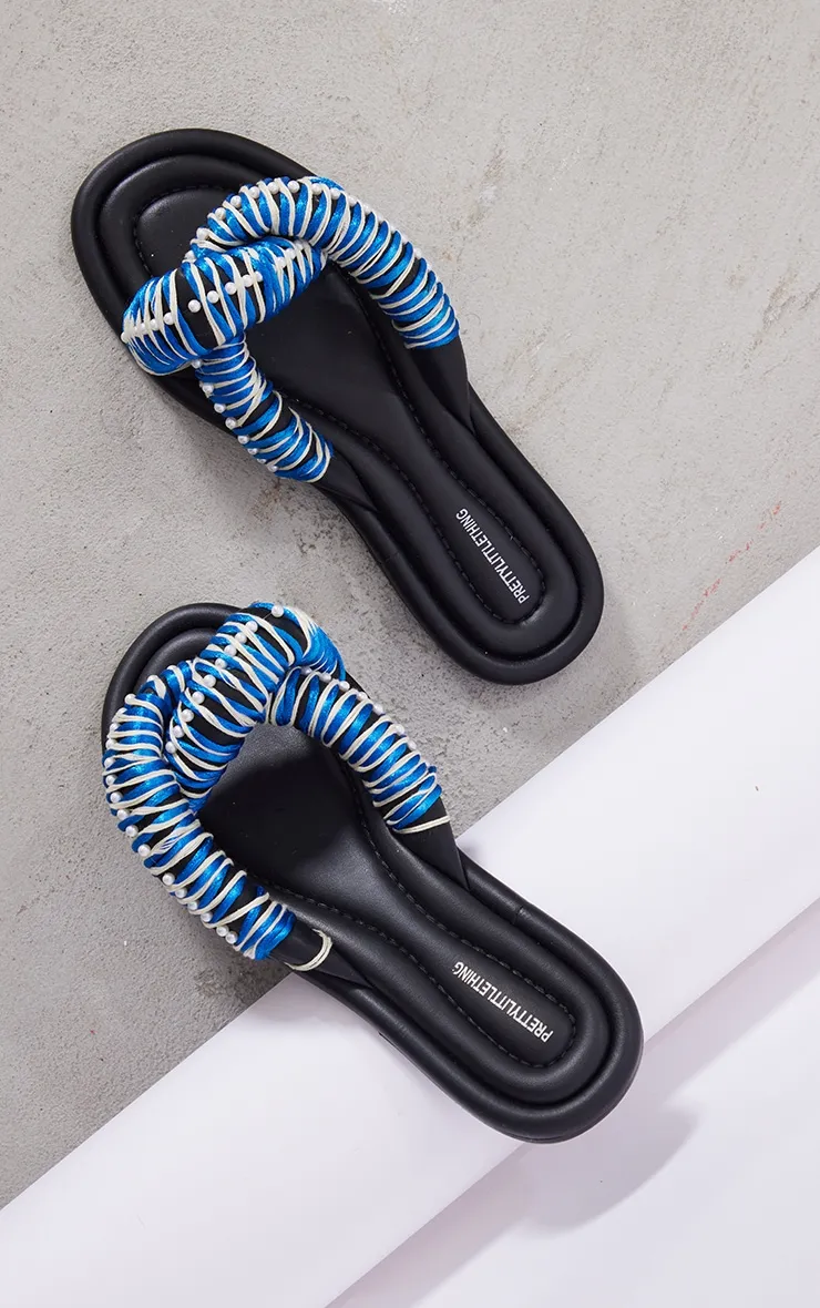 Black Real Leather Round Toe Padded Contrast Strap Pearl Detail Sandals sold by Pretty Little Thing