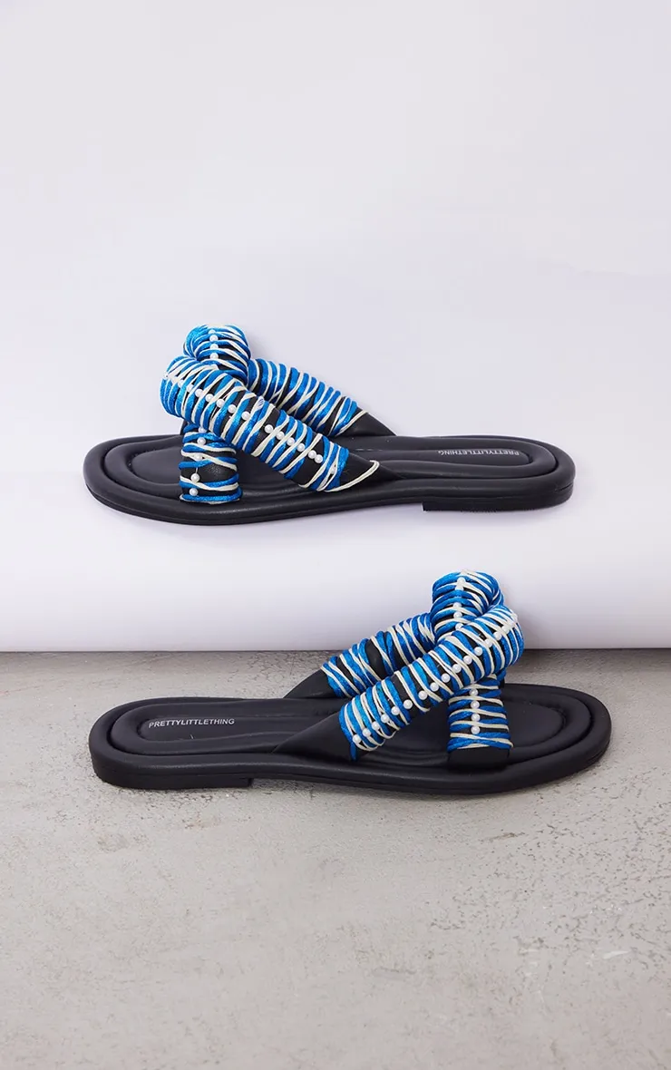 Black Real Leather Round Toe Padded Contrast Strap Pearl Detail Sandals sold by Pretty Little Thing product image thumbnail 3