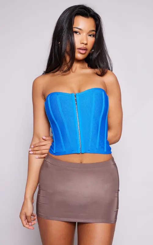 Bright Blue Bandage Hook And Eye Structured Corset sold by Pretty Little Thing