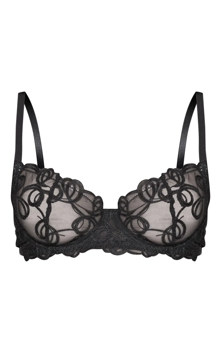 Black Swirl Embroidery Underwired Cup Size Bra sold by Pretty Little Thing product image thumbnail 5