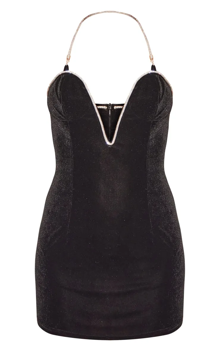 Black Diamante Velvet Bust Detail Plunge Bodycon Dress sold by Pretty Little Thing product image thumbnail 5