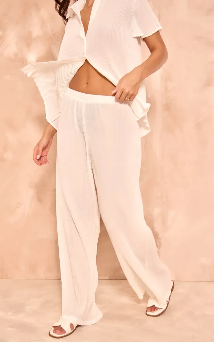 White Chiffon Plisse Oversized Wide Leg Trousers sold by Pretty Little Thing product image thumbnail 2