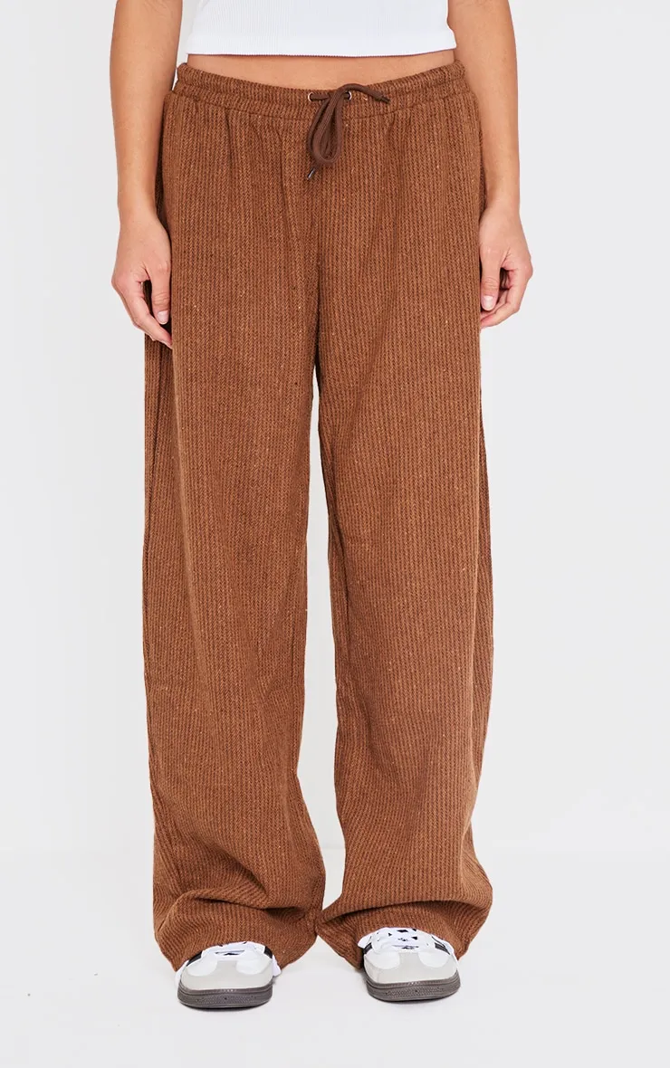 Brown Textured Low Rise Drawstring Straight Leg Trousers sold by Pretty Little Thing product image thumbnail 2