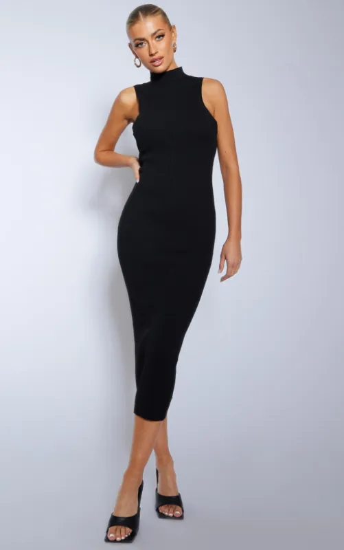 Black Sleeveless Rib Knit Midaxi Bodycon Dress sold by Pretty Little Thing
