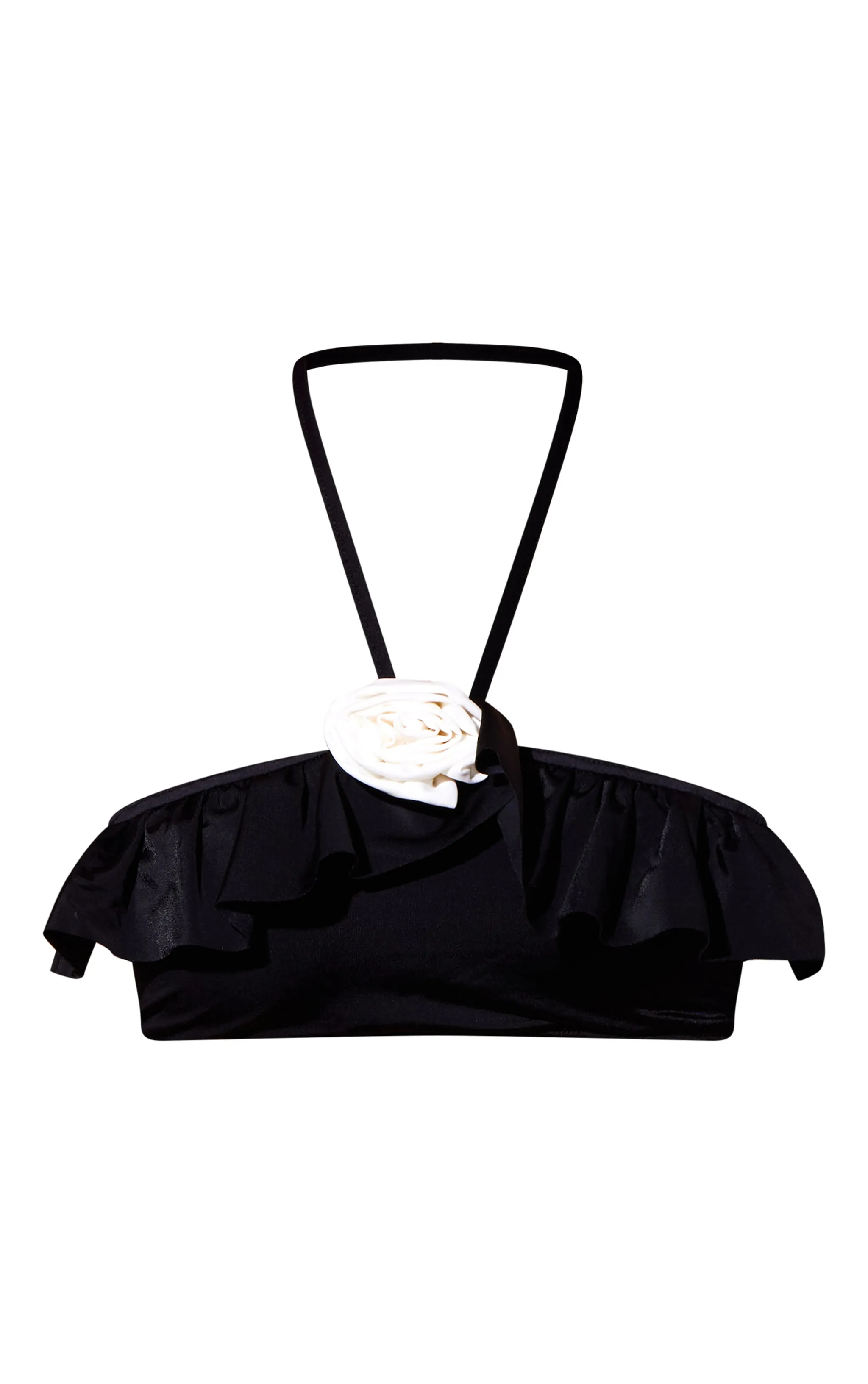 Black Flower Detail Frill Bandeau Bikini Top sold by Pretty Little Thing product image thumbnail 5