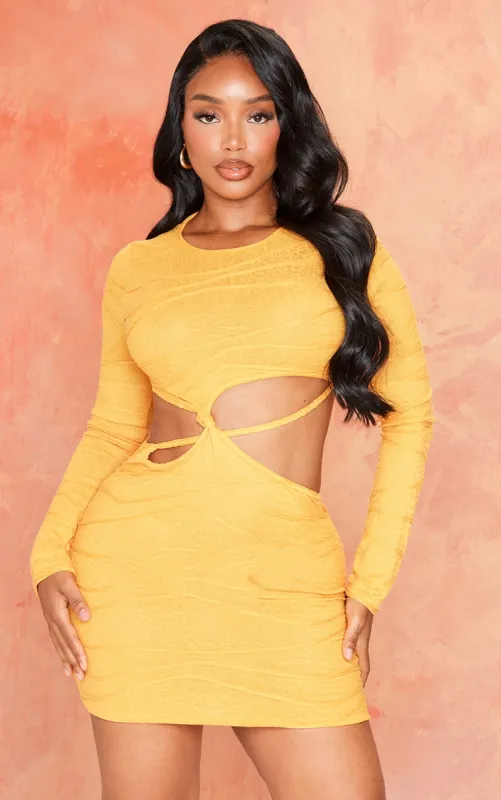 Shape Orange Textured Jersey Cut Out Bodycon Dress made by Pretty Little Thing