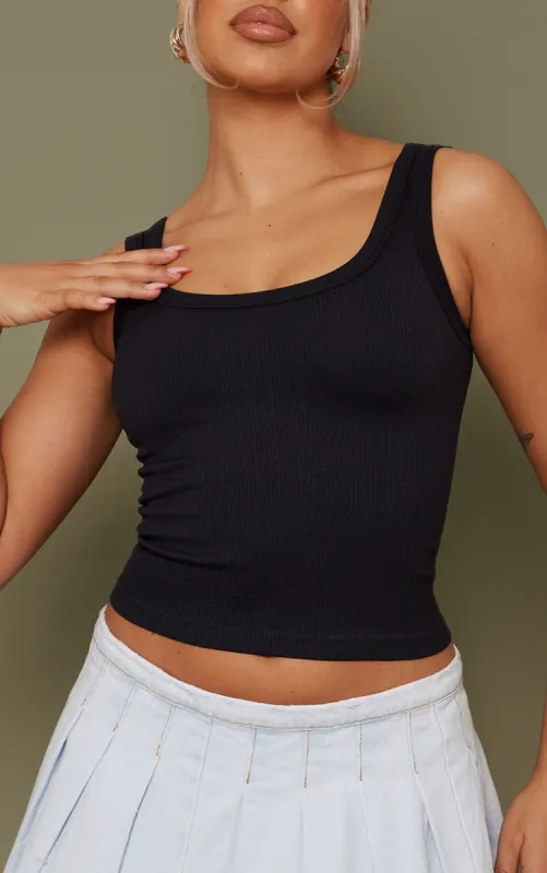 Black Contour Rib Scoop Vest sold by Pretty Little Thing