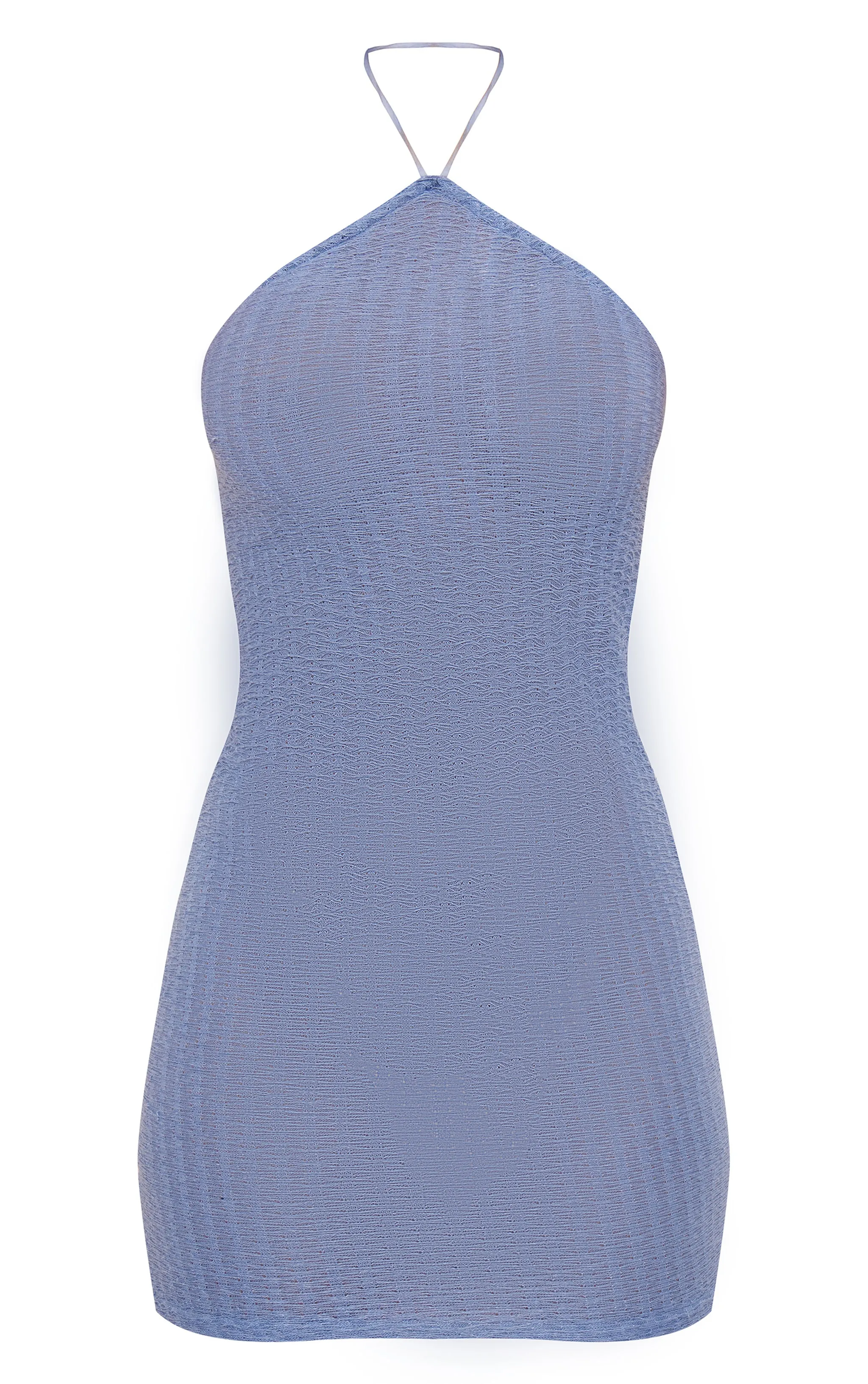 Blue Eyelash Textured Halterneck Bodycon Dress sold by Pretty Little Thing product image thumbnail 5