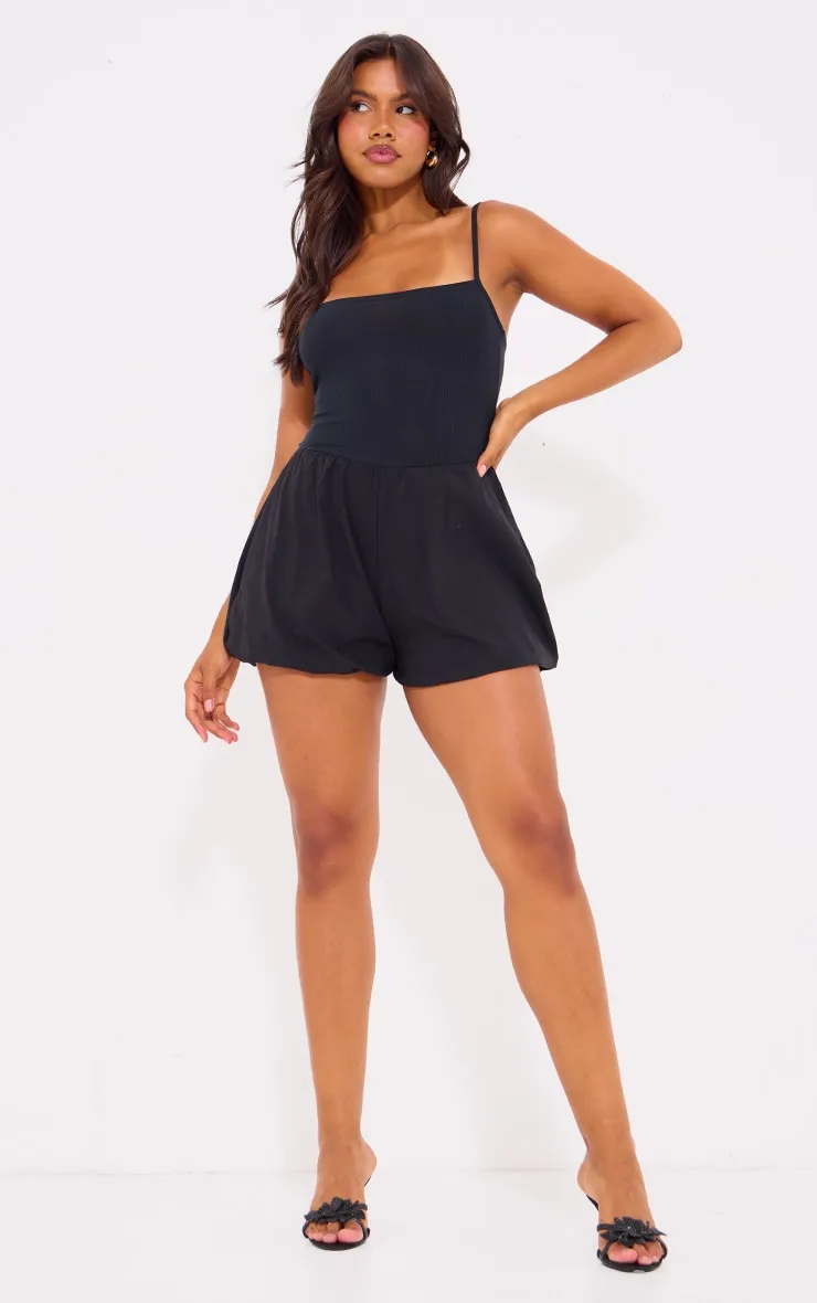 Black Rib Contrast Puff Short Playsuit sold by Pretty Little Thing product image thumbnail 3