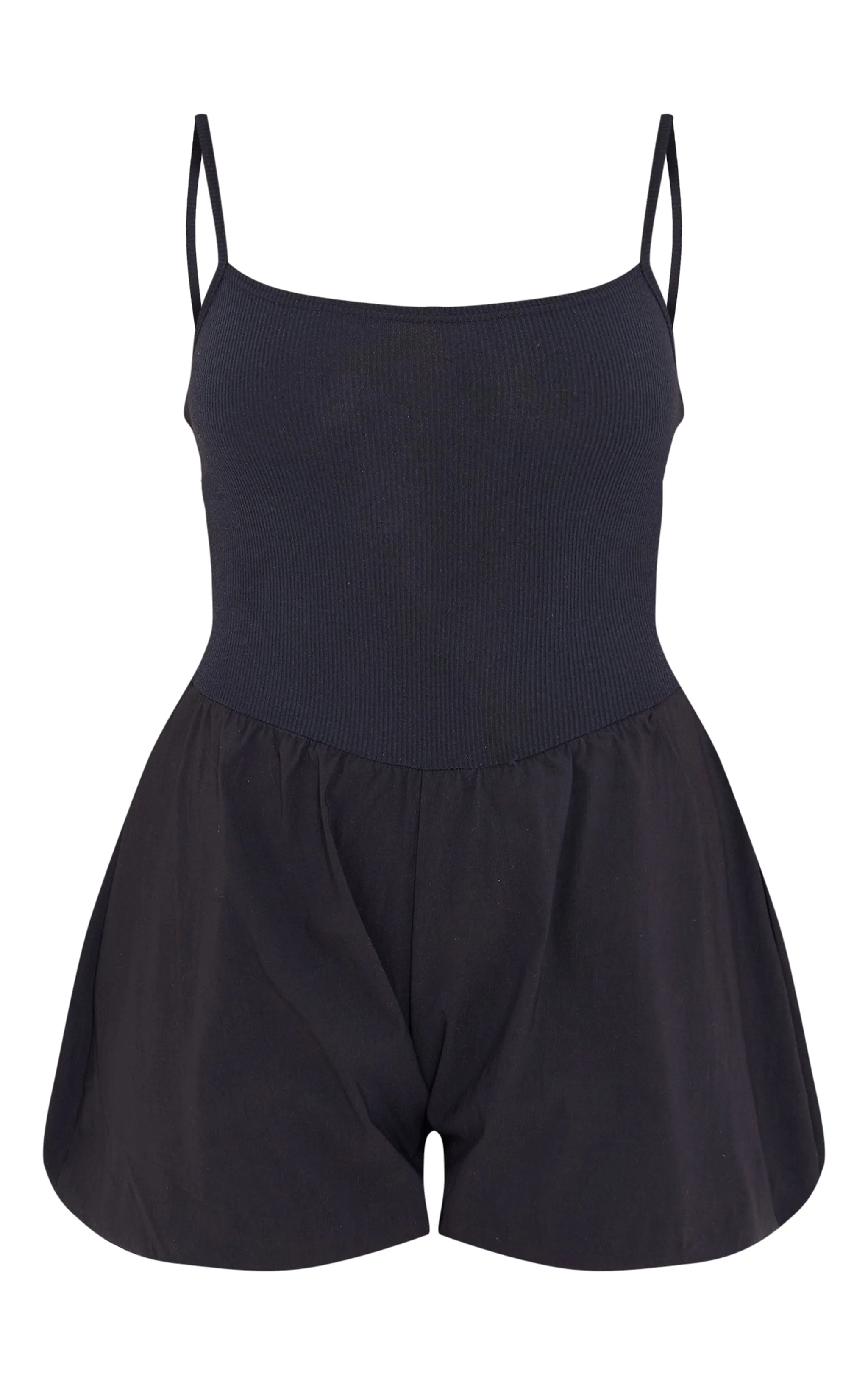 Black Rib Contrast Puff Short Playsuit sold by Pretty Little Thing product image thumbnail 5