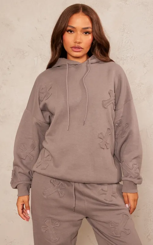 Petite Charcoal Cross Applique Embroidered Hoodie sold by Pretty Little Thing