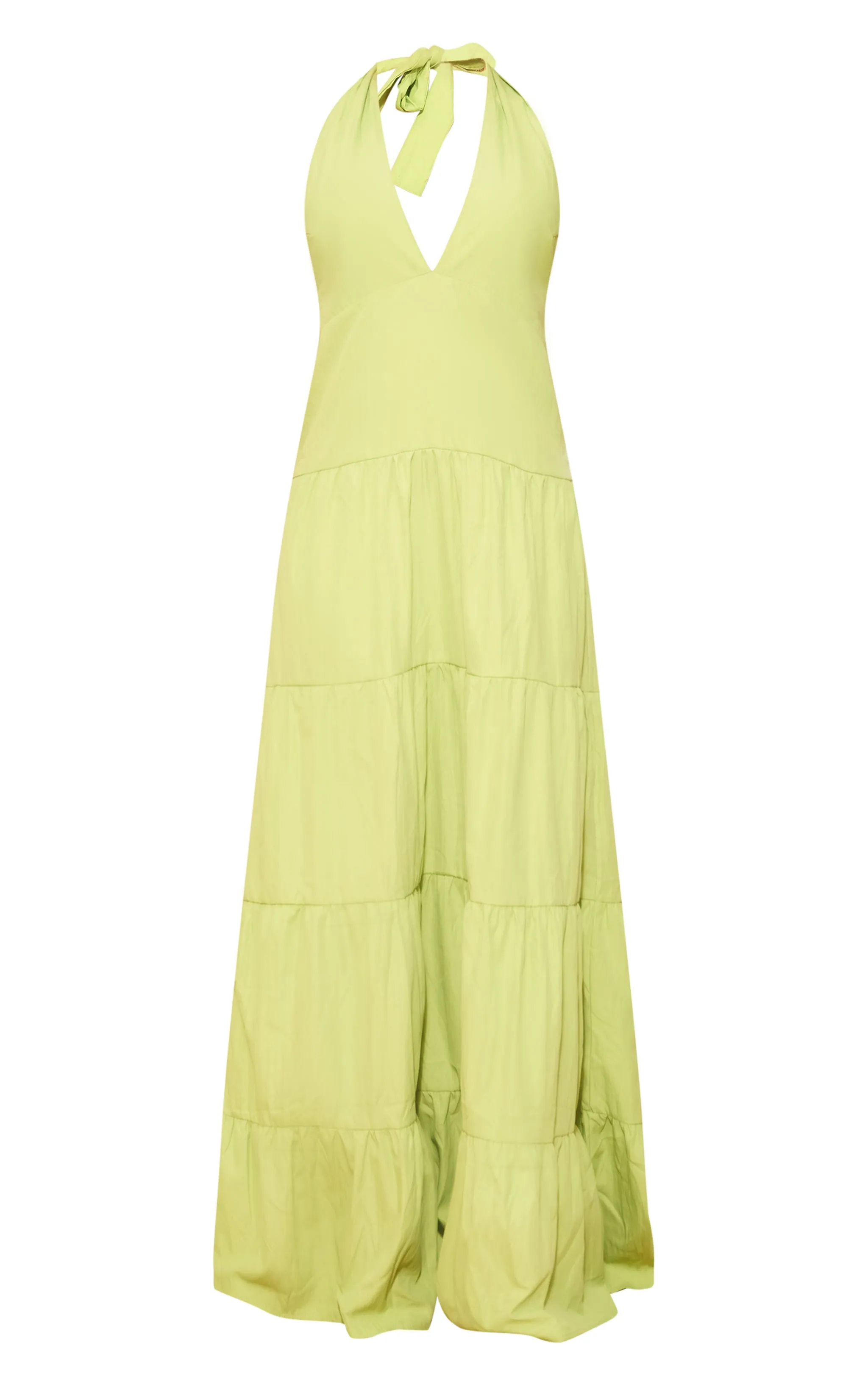 Lime Woven Tie Halterneck Tiered Maxi Dress sold by Pretty Little Thing product image thumbnail 5