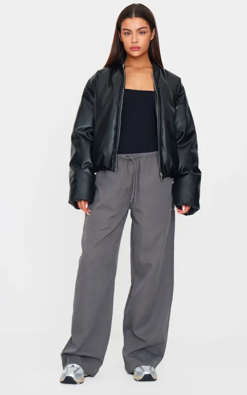 Charcoal Woven Drawstring Waist Low Rise Relaxed Trousers sold by Pretty Little Thing