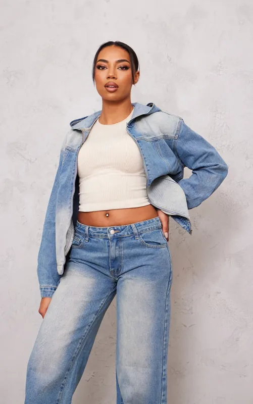 Tall Vintage Mid Wash Oversized Zip Up Hooded Denim Jacket sold by Pretty Little Thing
