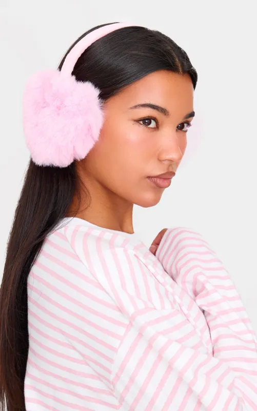 Pink Faux Fur Heart Ear Muffs sold by Pretty Little Thing