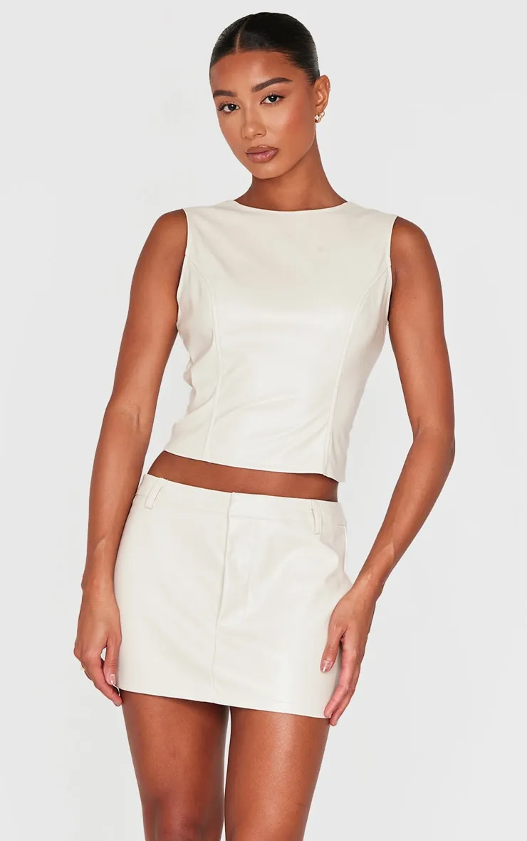 Cream Faux Leather Low Rise Mini Skirt sold by Pretty Little Thing product image thumbnail 4