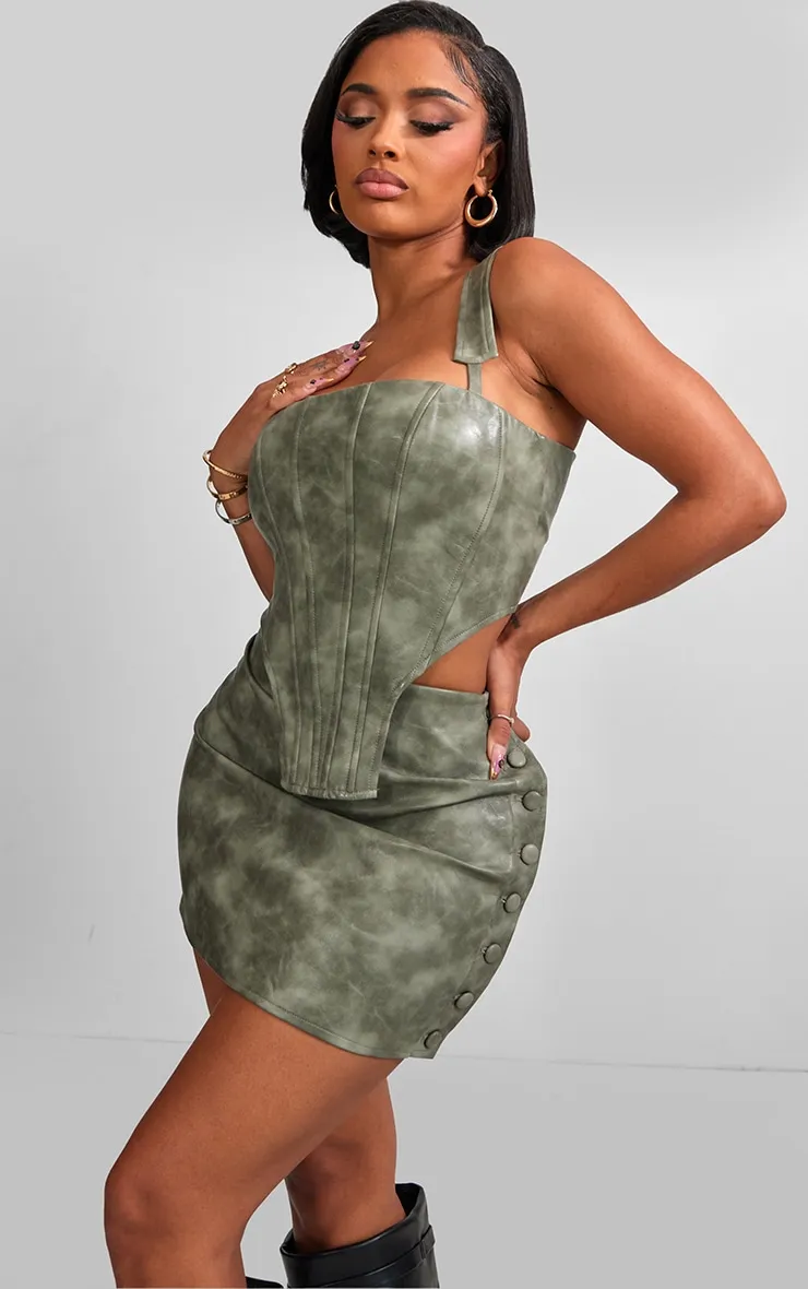 Shape Khaki Faux Leather Button Side Mini Skirt sold by Pretty Little Thing product image thumbnail 4